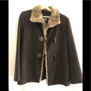 Cinzia Rocca Wool Toggle Coat with Rabbit Trim